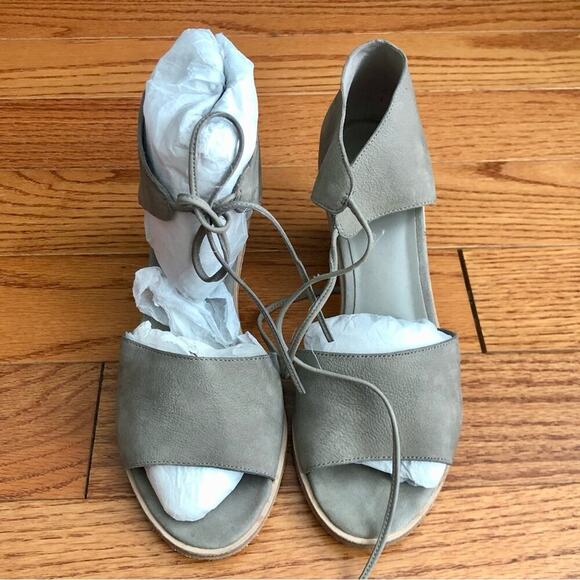 EILEEN FISHER Dove Gray Suede Leather Block Heel Tie Sandals, Women’s Size 8 - Picture 2 of 8